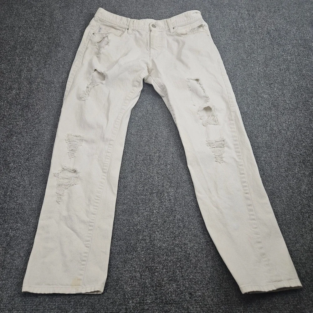 Armani Exchange Slim Fit Jeans Mens 34R Off White Distressed‎ Ripped Streetwear